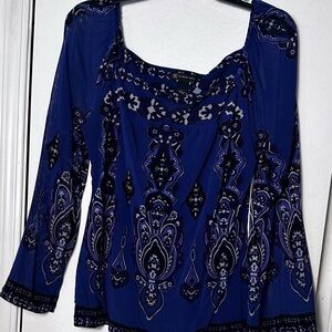 INC International Concepts Women's Royal Blue Patterned Top